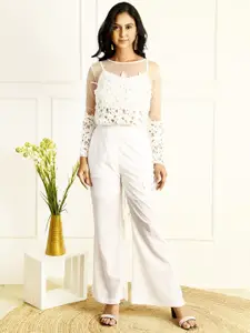 BAESD Embroidered  Crochet Top With Bell Bottom Co-Ords