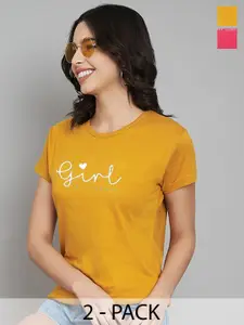 Trend Level Women Set Of 2 Typography Printed T-shirt