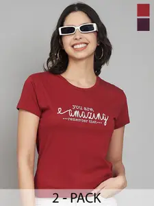 Trend Level Women Set Of 2 Typography Printed T-shirt
