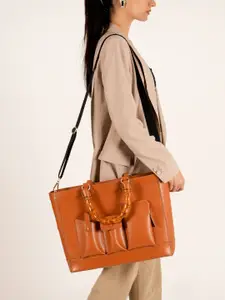 HIE Ester Women Solid Vegan Leather Detachable Sling Strap Shopper Tote