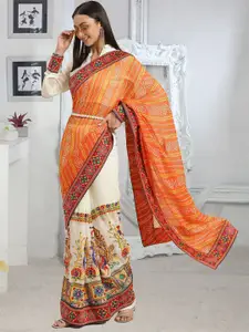 RAJGRANTH Kutchi Embroidery Pure Georgette Half and Half Bandhani Saree