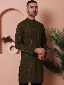 Jompers Men Sequins Embroidered Kurtas.