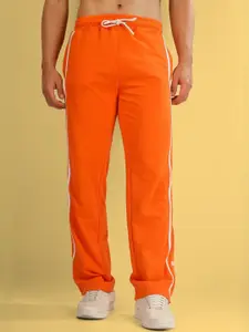 WEARDUDS Men Contrast Taping Detail Pure Cotton Relaxed Fit Track Pants