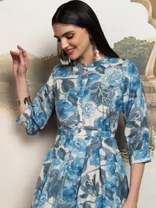 Vishudh Floral Print A-Line Midi Dress