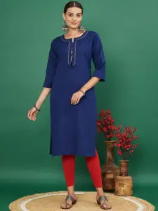 Vbuyz Women Solid Mandarin Collar regular Sleeves Thread Work Kurti