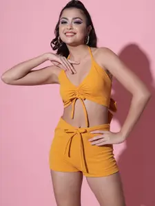 TANDUL PU Coated Crepe Bodycon Mini Dress