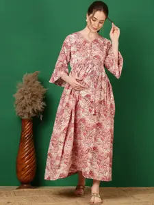 Nayo Floral Print Slit Sleeve Maternity Maxi Dress