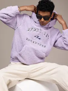 The Roadster Life Co. Typography Embroidered Hooded Fuzzy Sweatshirt