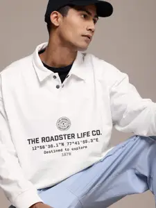 The Roadster Life Co. Shirt Collar Printed Oversized Sweatshirt
