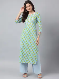 ANANDITA Women Quirky Striped Flared Sleeves Mirror Work Kurta