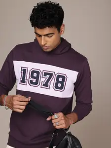 The Roadster Life Co. Colourblocked Typography Embroidered Hooded Sweatshirt