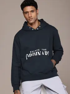 The Roadster Life Co. Typography Printed Relaxed Fit Hooded Pullover Sweatshirt