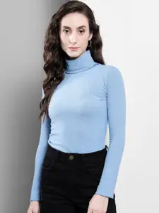 TANDUL Turtle Neck Long Sleeves Ribbed Cotton Pullover