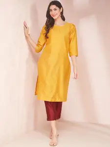 Fabindia Women Embroidered Round Neck Long Sleeves Kurta