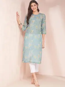 Fabindia Women Floral Embroidered Round Neck Kurta