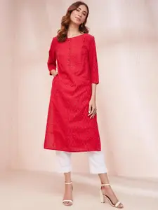 Fabindia Women Geometric Printed Round Neck Kurta