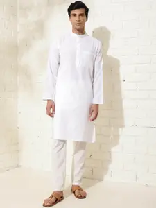Fabindia Men White Cotton Woven Slim Fit Kurta