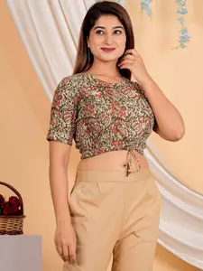 YASH GALLERY Ajrakh Printed Cotton Saree Blouse