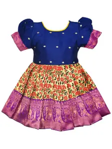 AMIRTHA FASHION Floral Print Puff Sleeve Jacquard Fit & Flare Dress