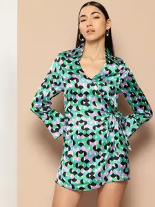 Chemistry Print Satin Mini Wrap Dress