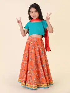 Fabindia Girls Printed Ready to Wear Lehenga & Blouse With Dupatta