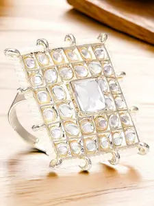 OOMPH Kundan Studded & Square Shaped Finger Ring