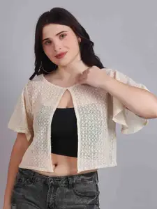 Dressitude Women Self Design Tie-Up Shrug