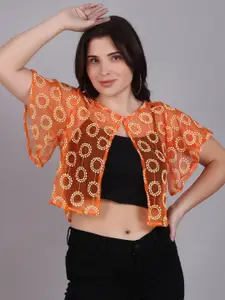 Dressitude  Self Design Cotton Crop Button Shrug