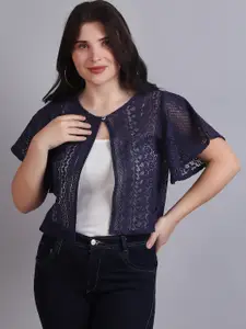 Dressitude Self Design Cotton Crop Button Shrug