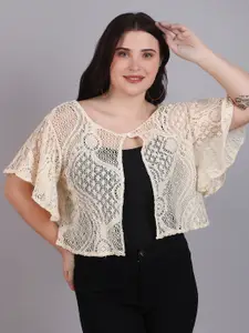 Dressitude Self Design Cotton Crop Button Shrug