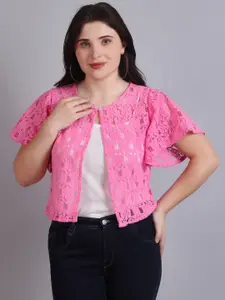 Dressitude Self Design Cotton Crop Button Shrug