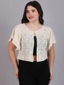 Dressitude Self Design Cotton Crop Button Shrug