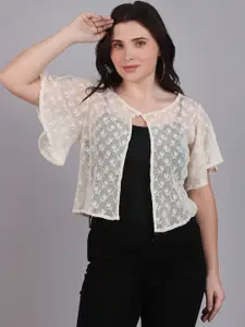 Dressitude Self Design Cotton Crop Button Shrug