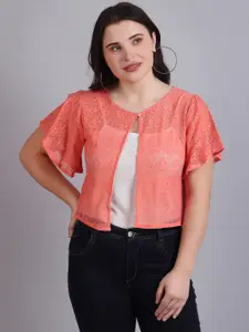 Dressitude Self Design Crop Button Shrug