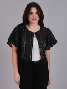 Dressitude Self Design Crop Button Shrug