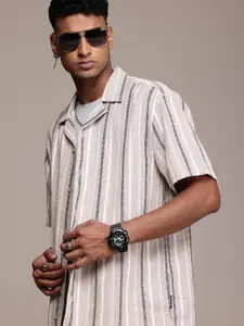 The Roadster Life Co. Knitted Opaque Striped Relaxed Fit Casual Shirt