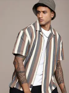 The Roadster Life Co. Pure Cotton Striped Drop-Shoulder Sleeves Relaxed Fit Casual Shirt