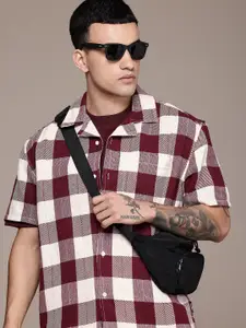 The Roadster Life Co. Relaxed Fit Checked Drop-Shoulder Sleeves Cuban Collar Casual Shirt