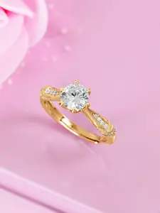 Zavya Women Pure Sterling Silver Gold-Plated Cubic Zirconia-Studded Adjustable Finger Ring