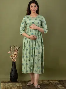 Mialo fashion Ethnic Motifs Printed Maternity Fit & Flare Ethnic Midi Dress