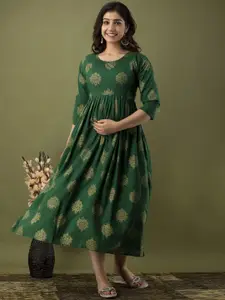 Mialo fashion Ethnic Motifs Printed Maternity Fit & Flare Ethnic Midi Dress