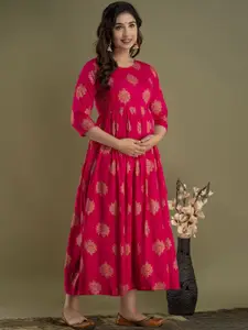 Mialo fashion Ethnic Motifs Printed Maternity Fit & Flare Ethnic Midi Dress