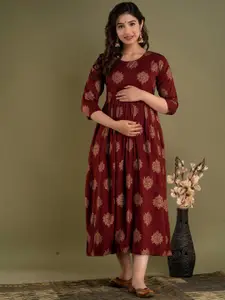 Mialo fashion Ethnic Motifs Printed Maternity Fit & Flare Ethnic Midi Dress