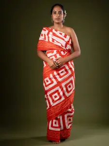 De Loom Geometric Pure Cotton Block Print Saree