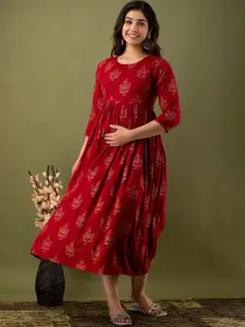 Mialo fashion Ethnic Motifs Printed Maternity Fit & Flare Ethnic Midi Dress