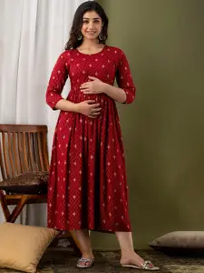 Mialo fashion Women Printed Flared Midi Maternity Dress