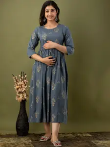 Mialo fashion Ethnic Motifs Printed Maternity Fit & Flare Ethnic Midi Dress