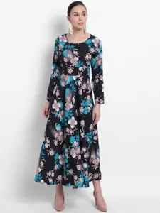 Raabta Fashion Floral Print Crepe Maxi Fit and Flare Dress