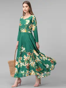 Raabta Fashion Floral Print Crepe Maxi Fit and Flare Dress
