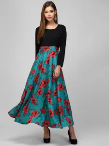 Raabta Fashion Floral Print Crepe Maxi Fit and Flare Dress
